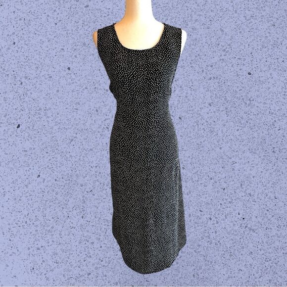 Vintage 90s midi black polkadot dress - Picture 1 of 8